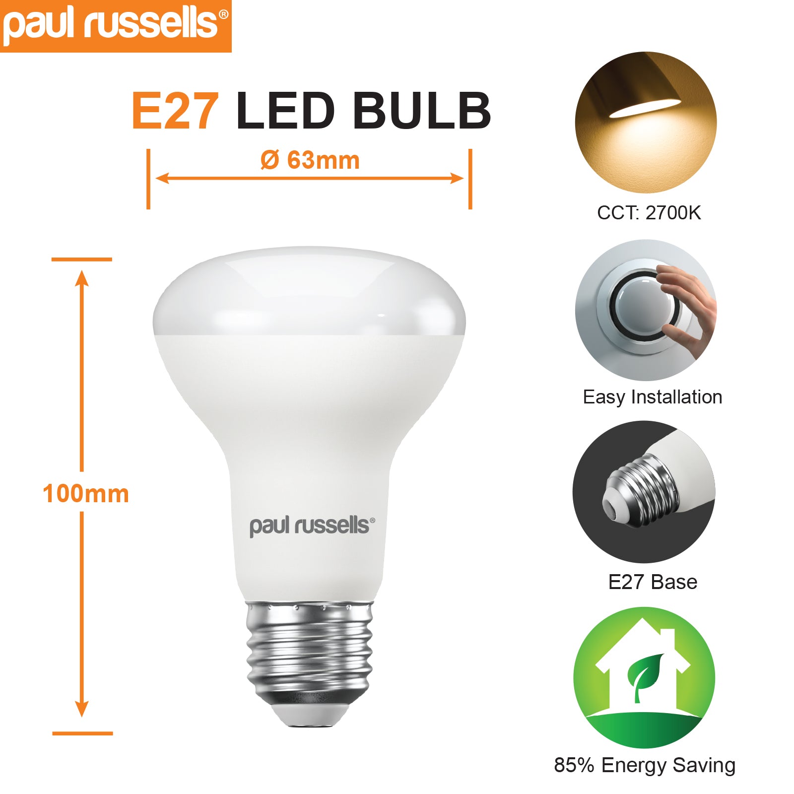 LED R63 8.5W (60w), ES/E27, 806 Lumens, Warm White(2700K), 240V