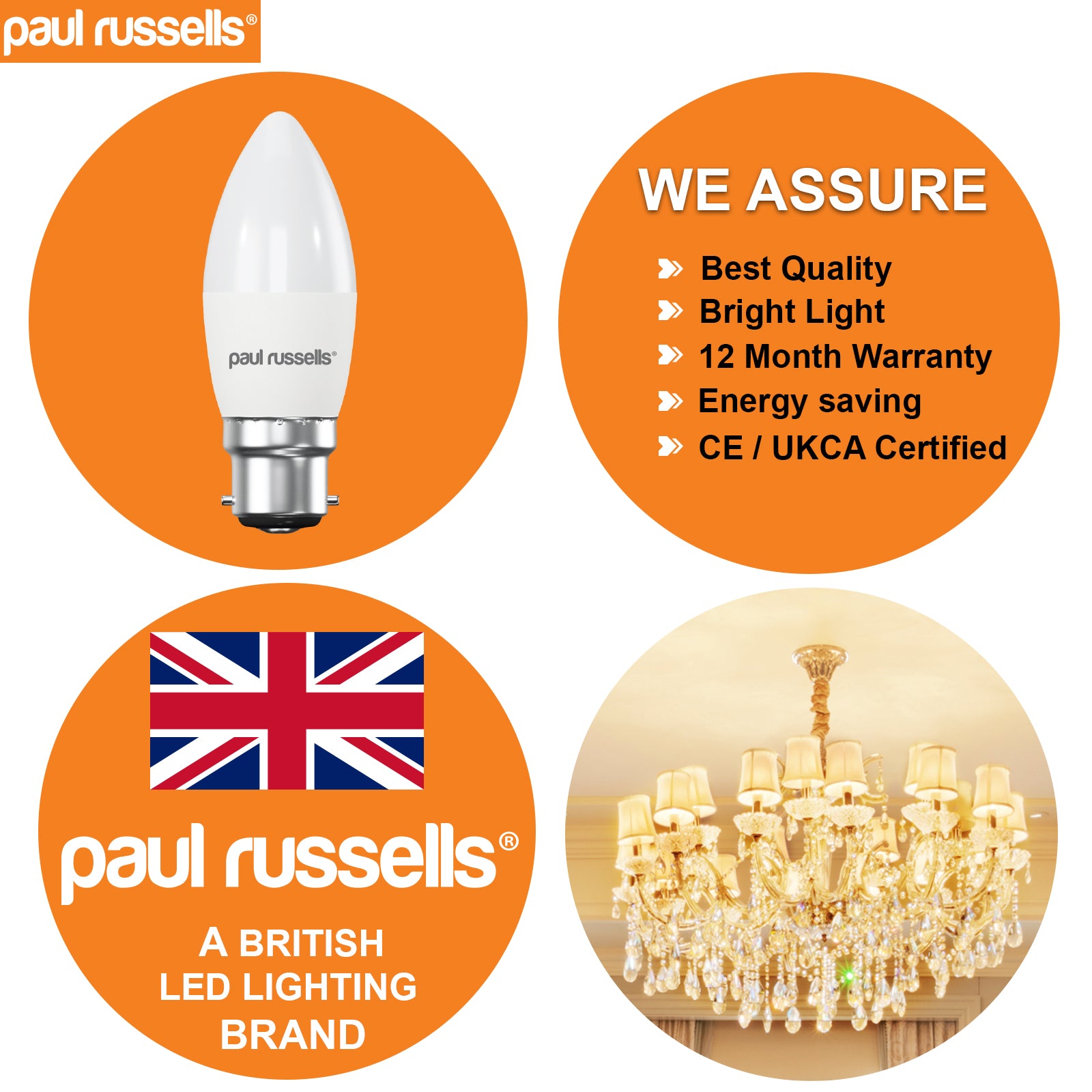 LED Candle 7W (45w), BC/B22, 600 Lumens, Warm White(3000K), 240V