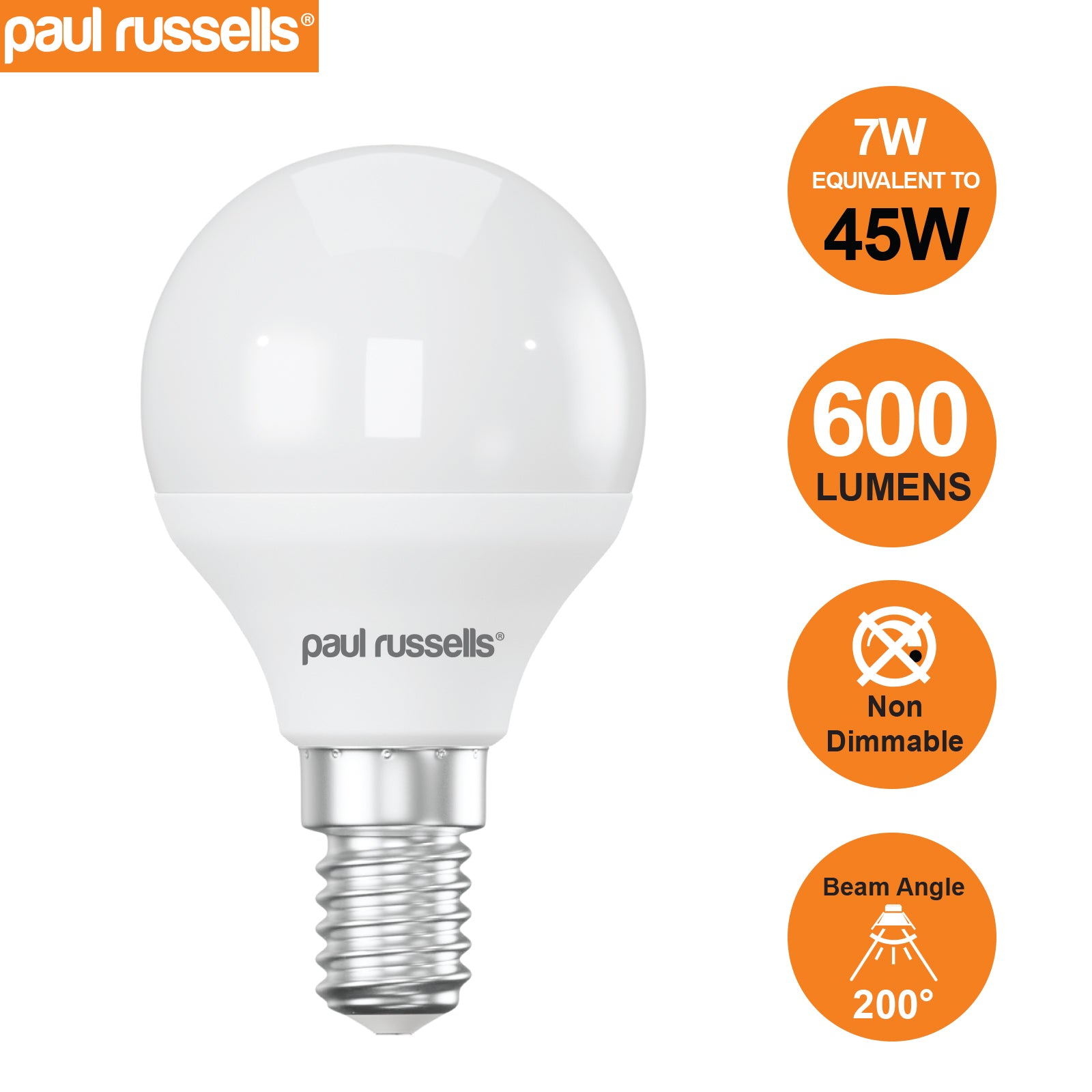 LED Golf 7W (45w), SES/E14, 600 Lumens, Day Light(6500K), 240V