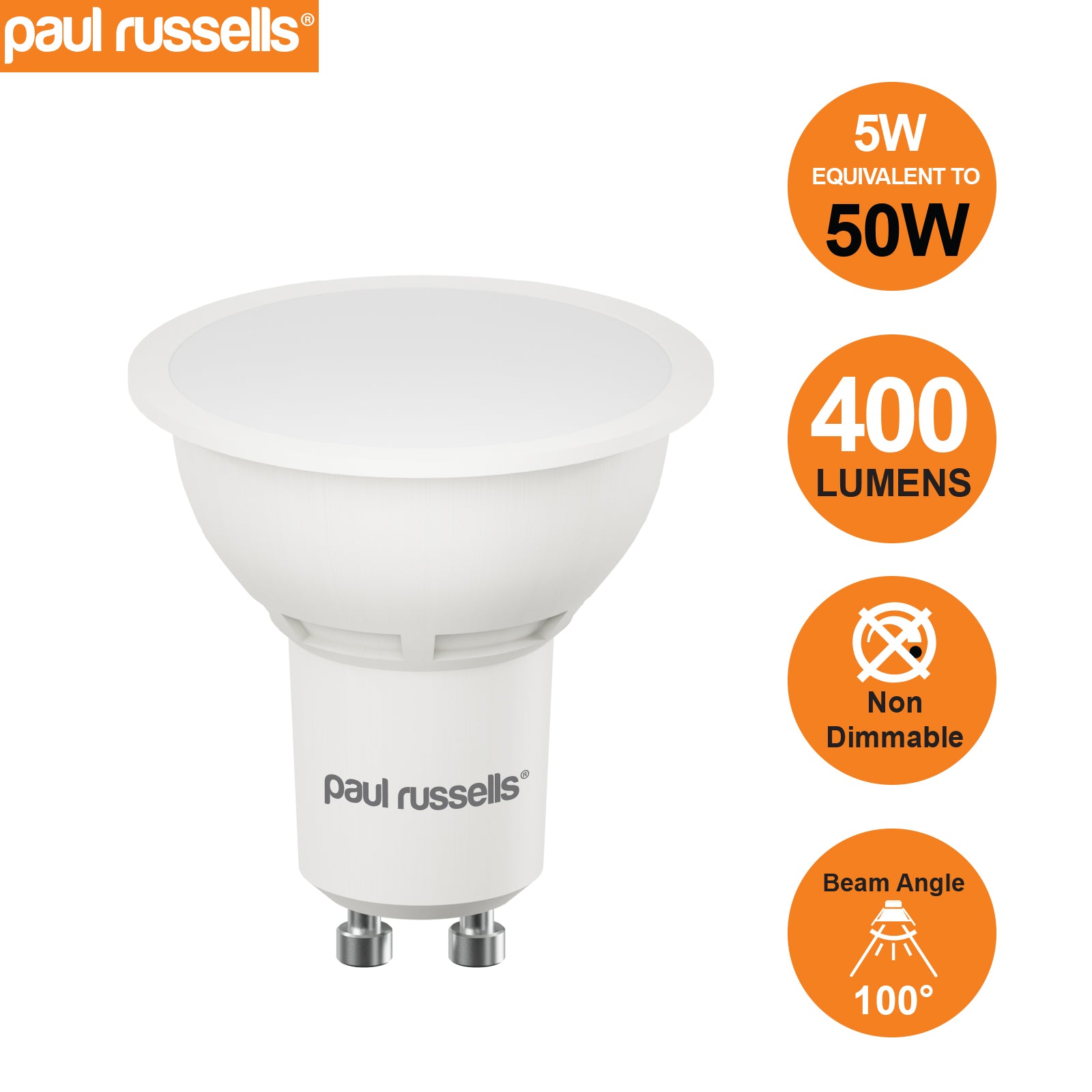 LED Spotlight 5W (50w), GU10, 400 Lumens, Warm White(2700K), 240V