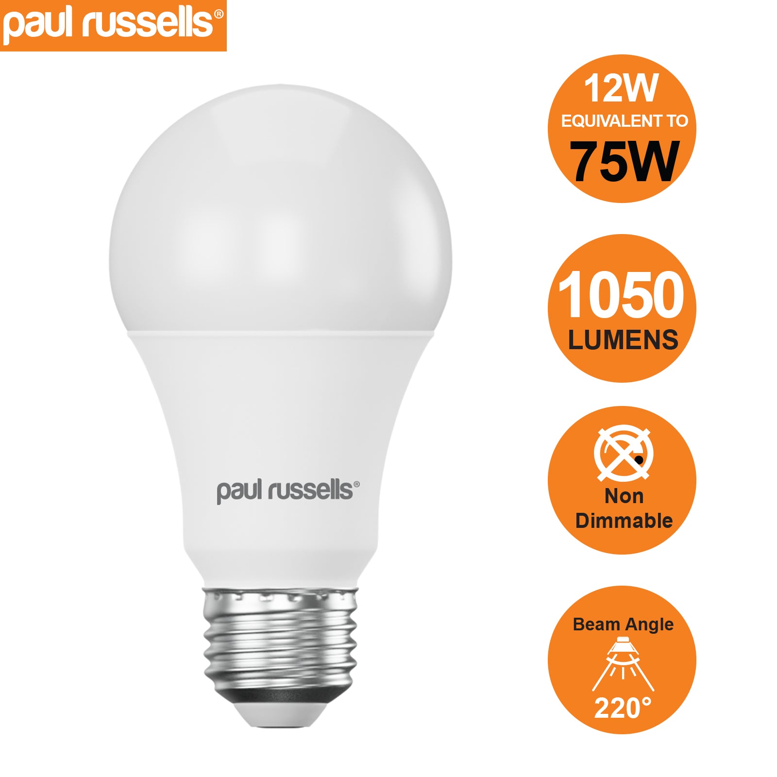 LED GLS 12W (75w), ES/E27, 1050 Lumens, Day Light(6500K), 240V