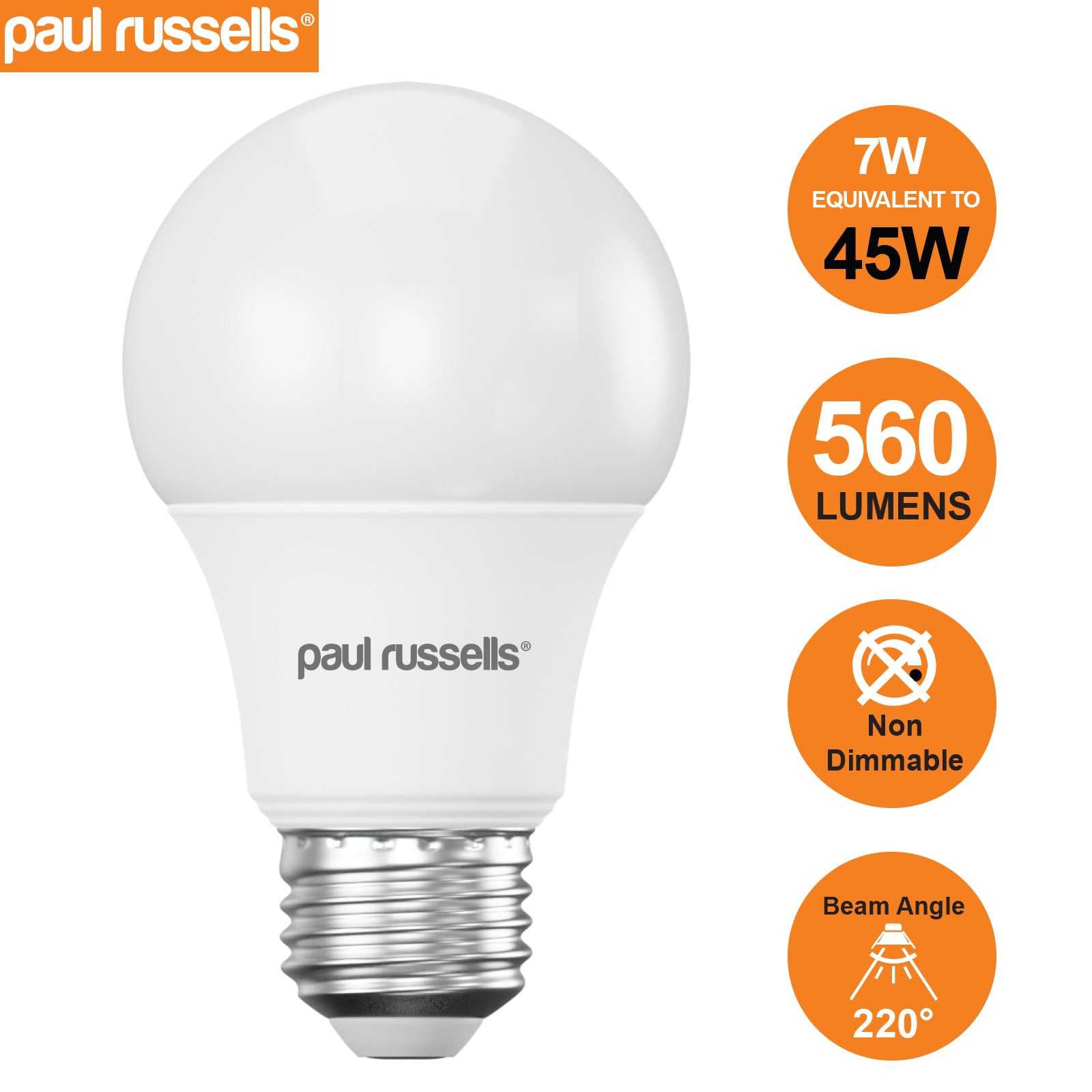 LED GLS 7W (45w), ES/E27, 560 Lumens, Warm White(3000K), 240V
