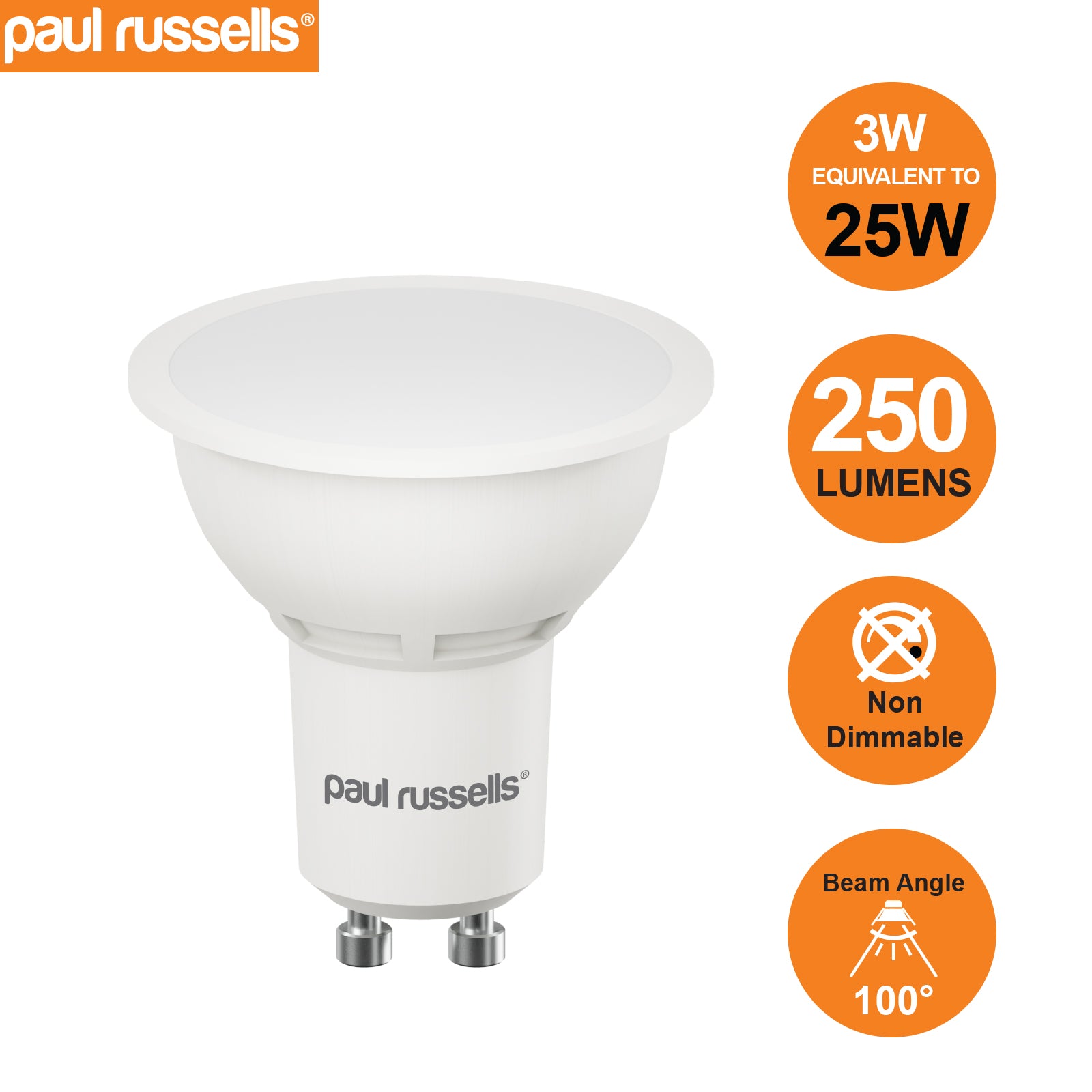 LED Spotlight 3W (25w), GU10, 250 Lumens, Cool White(4000K), 240V