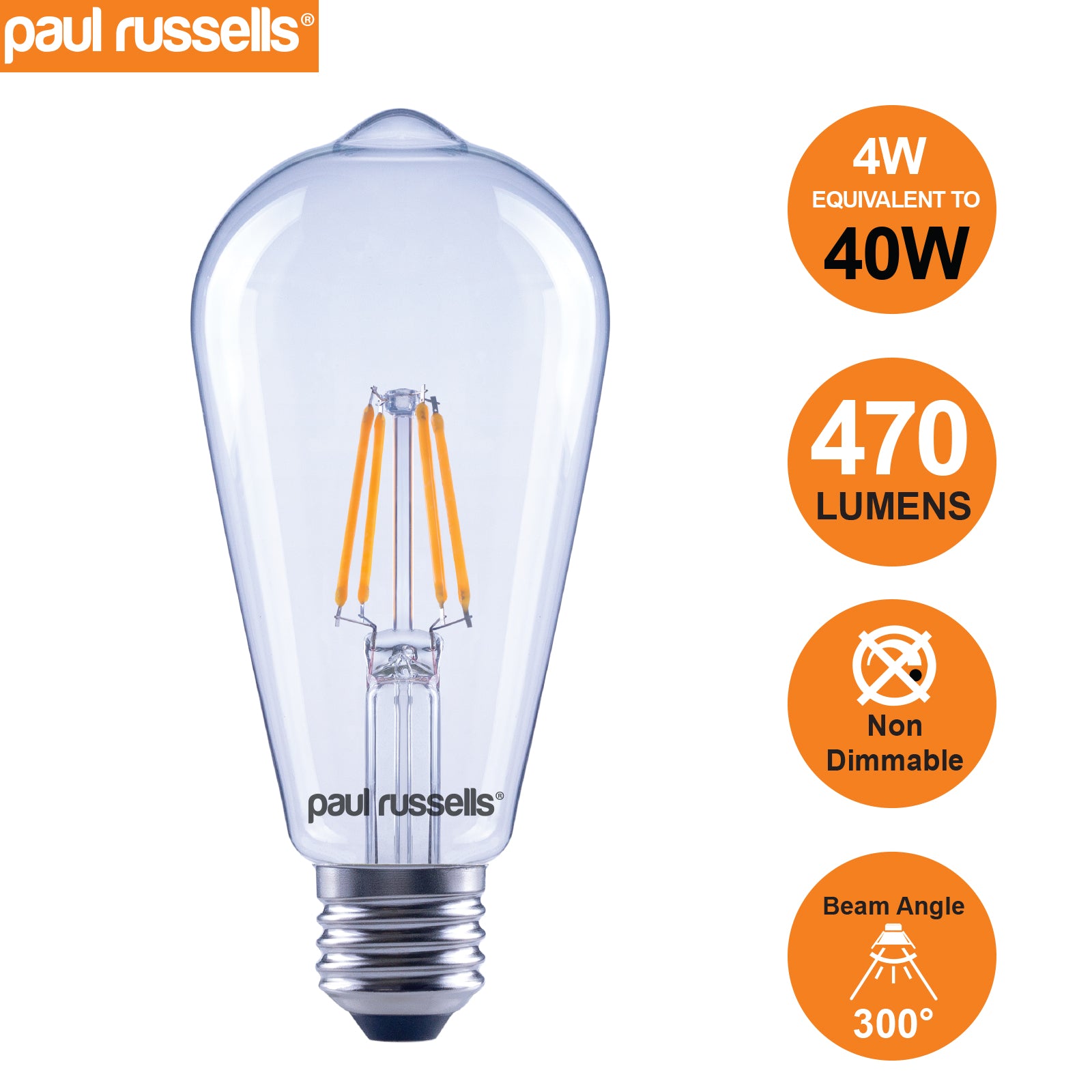 LED Filament ST64 4W (40w), ES/E27, 470 Lumens, Warm White(2700K), 240V