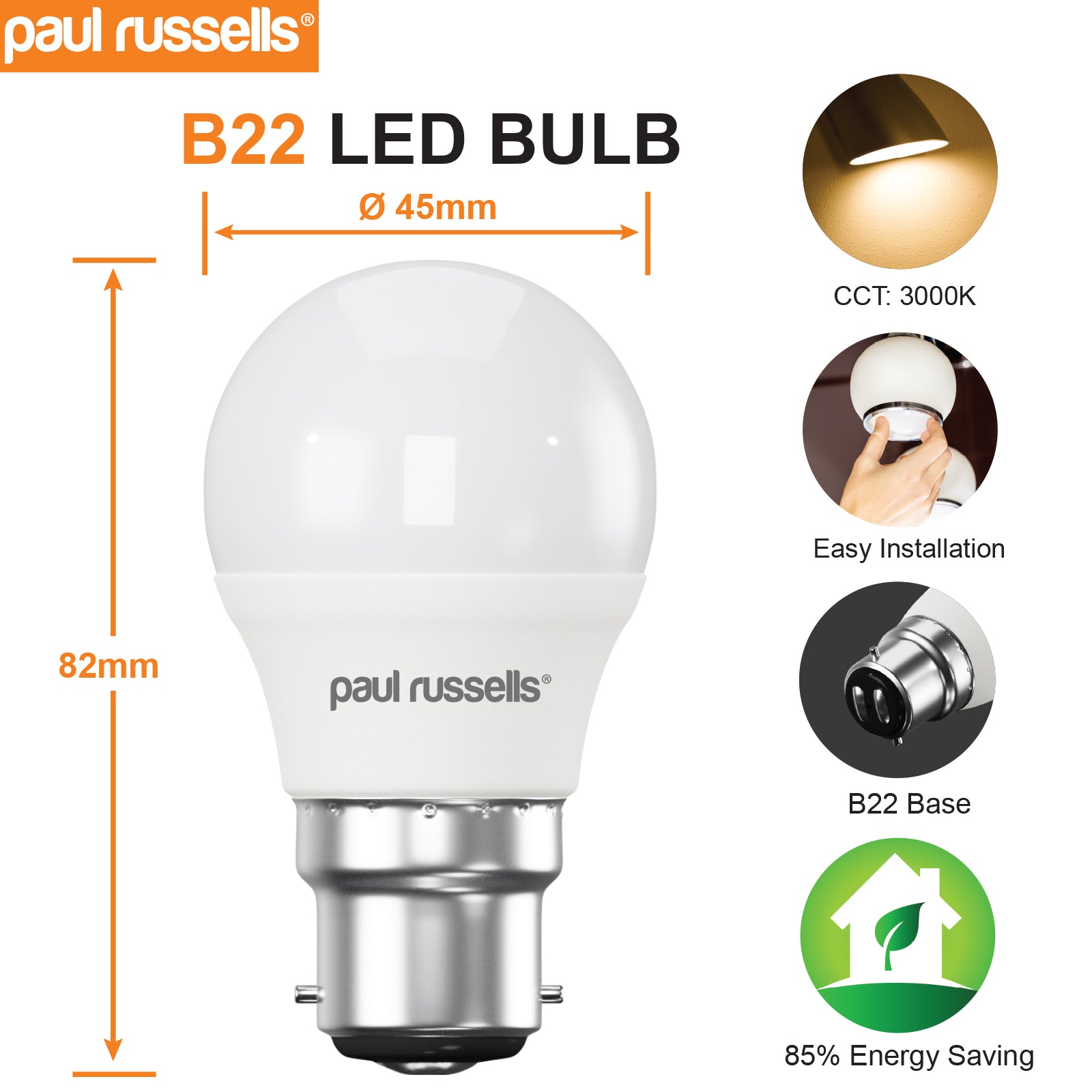 LED Golf 7W (45w), BC/B22, 600 Lumens, Warm White(3000K), 240V