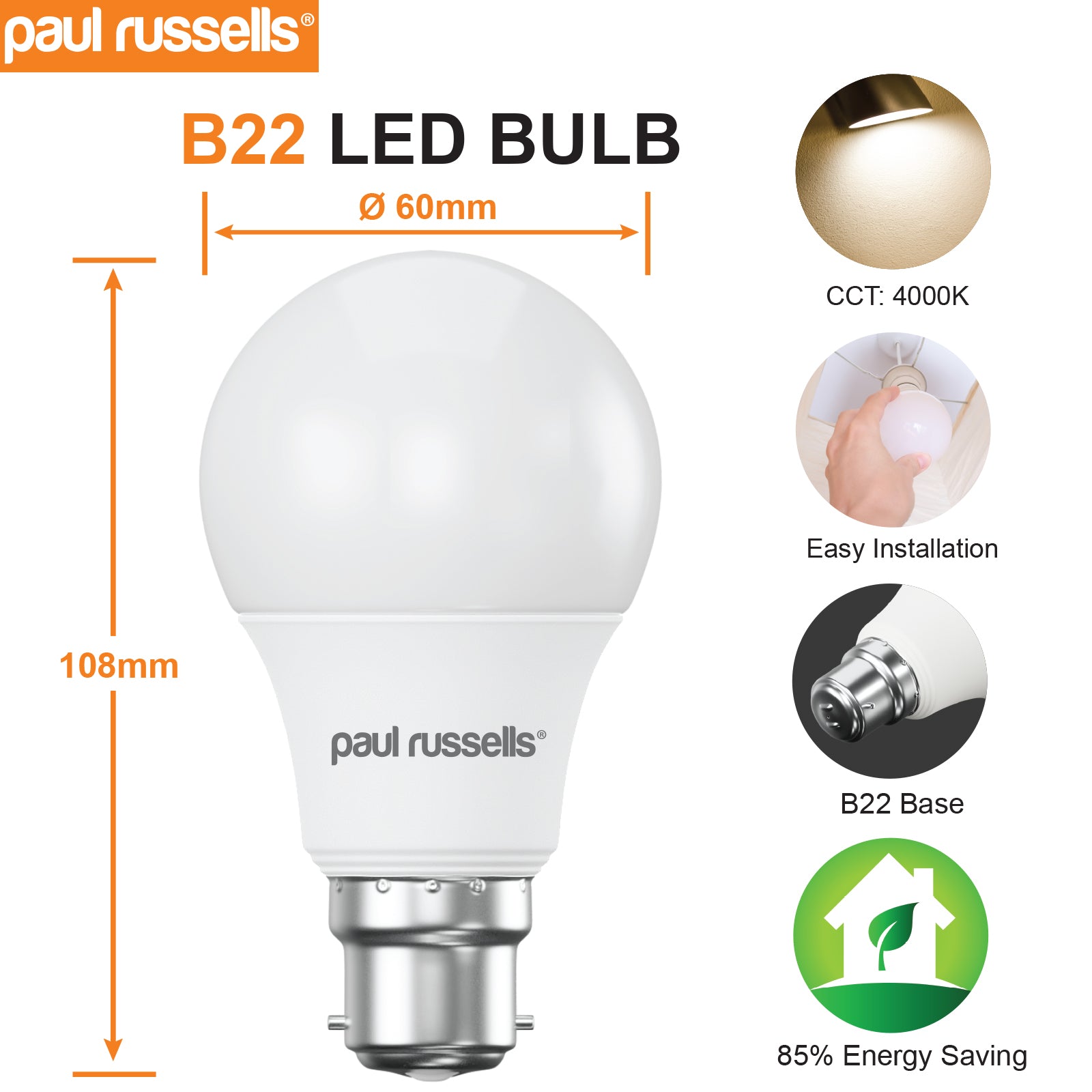 LED GLS 7W (45w), BC/B22, 560 Lumens, Cool White(4000K), 240V