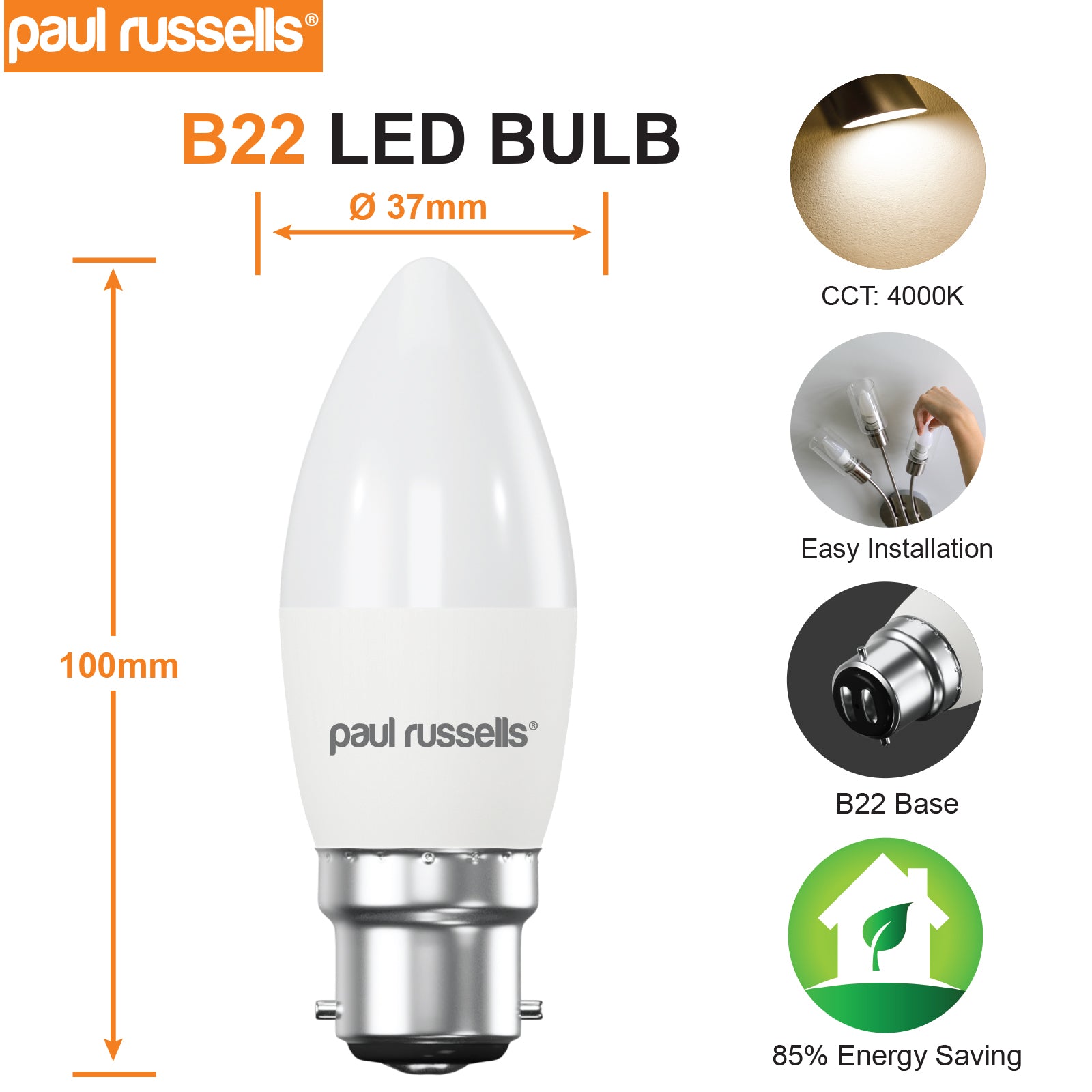 LED Candle 7W (45w), BC/B22, 600 Lumens, Cool White(4000K), 240V